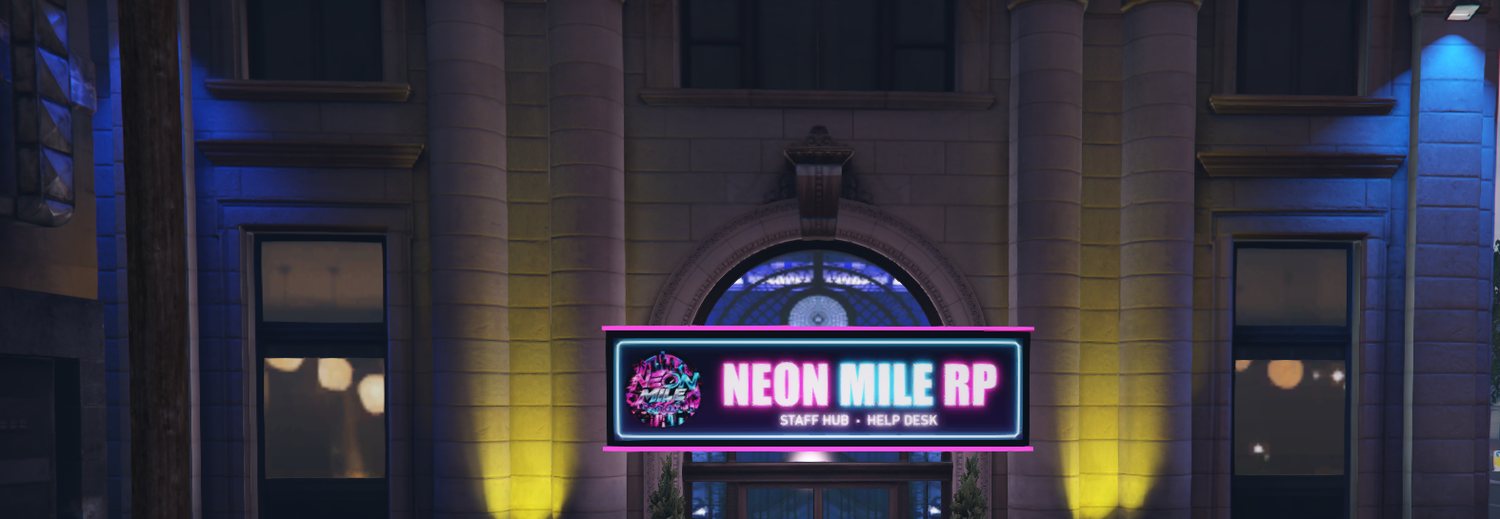 The neon Staff Hub help desk building on Vespucci Boulevard